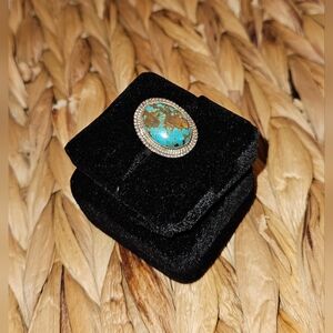 Turquoise Stone Oval Ring With Dainty Silver Band